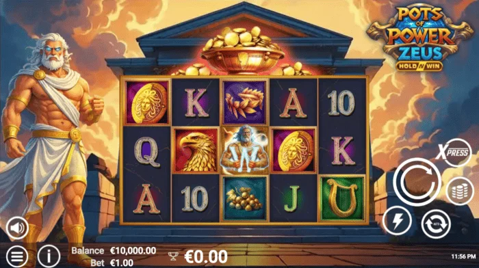 Pots of Power: Zeus – pagrindinis ekranas su būgnais